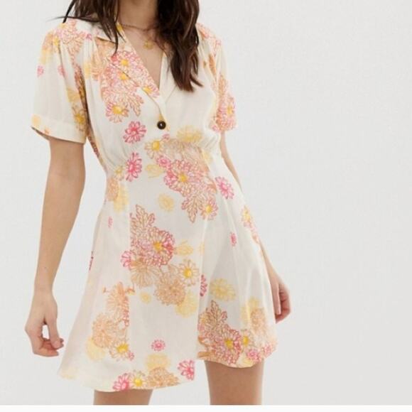 Free People Hawaii Mini Dress Size S Color Cream Combo Retro - Picture 3 of 8